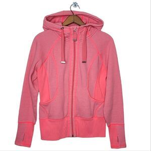 Zella Coral/Pink Zip-up Athletic Sports Hoodie W/ Thumb Hole Sleeves